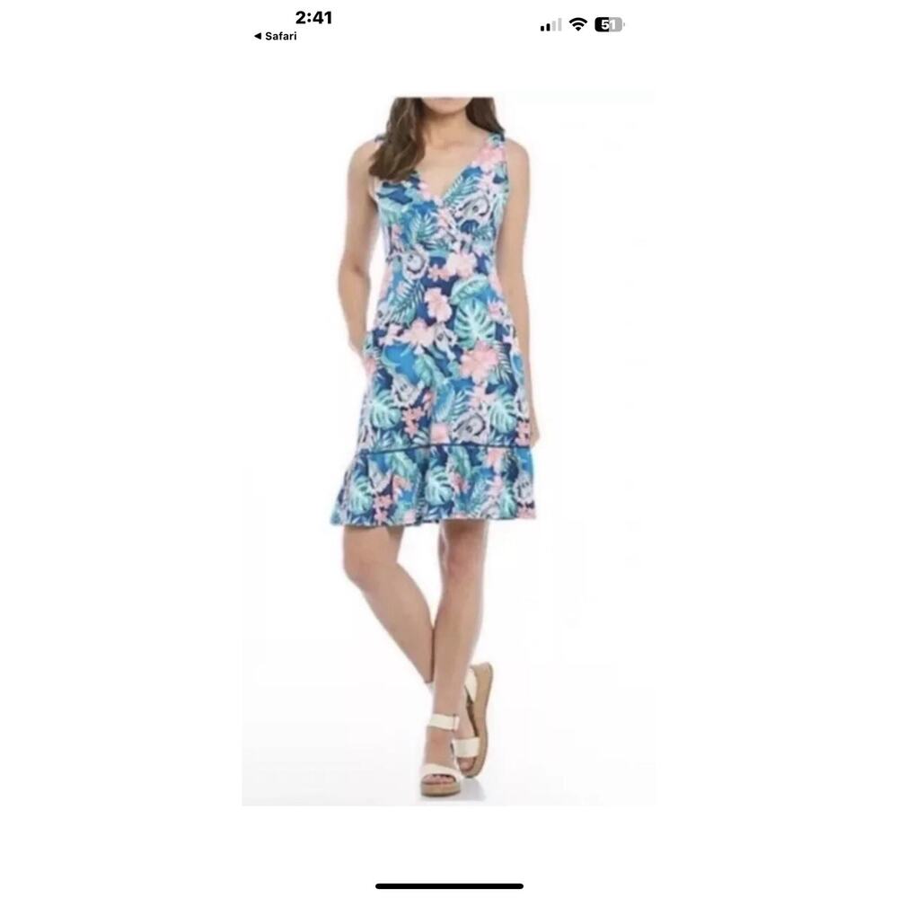 Tommy Bahama Leis Melody Surplice V-Neck Jersey Dress Medium Floral Coastal